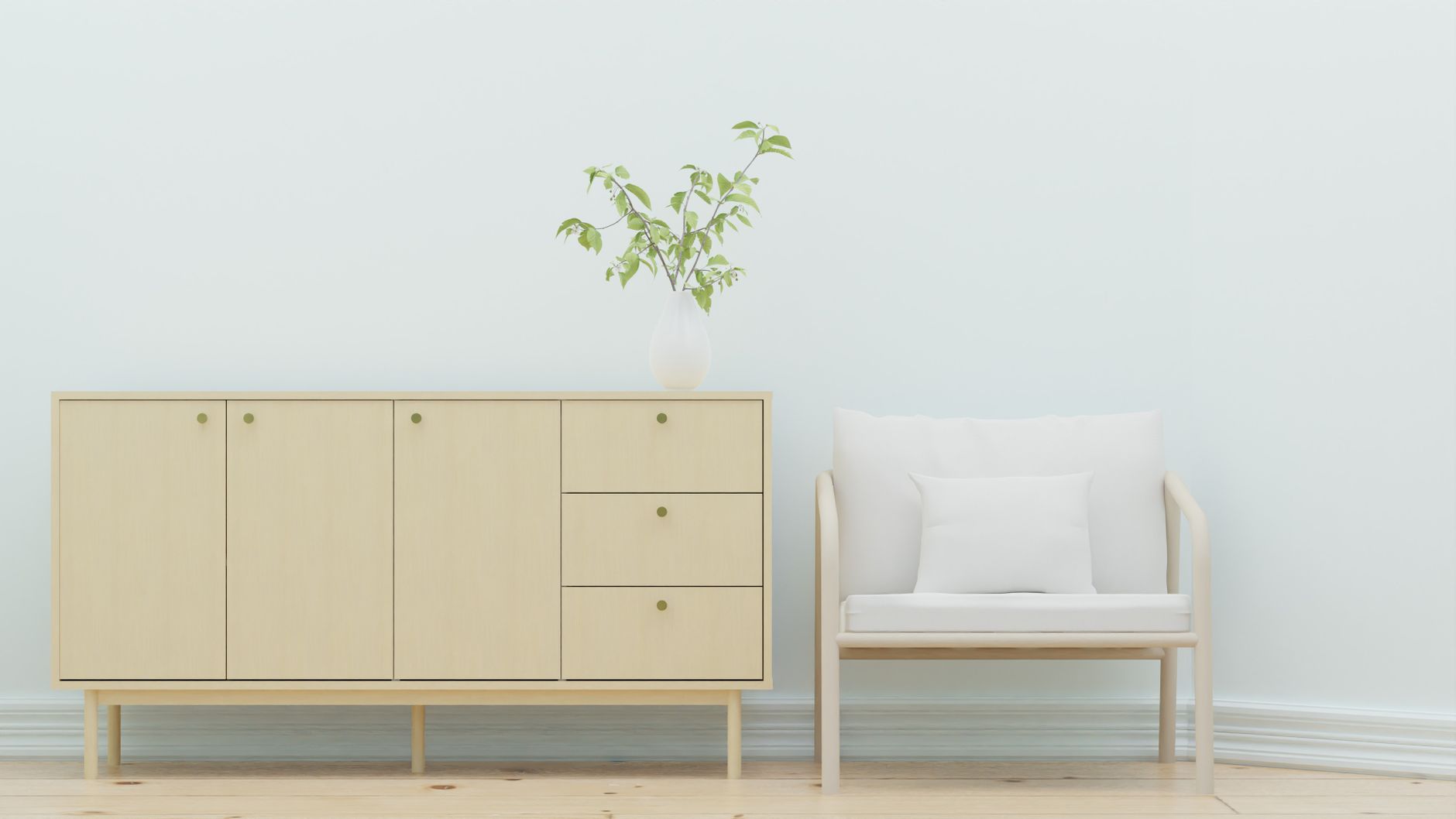 Bright Scandinavian interior with light wood furniture and soft daylight